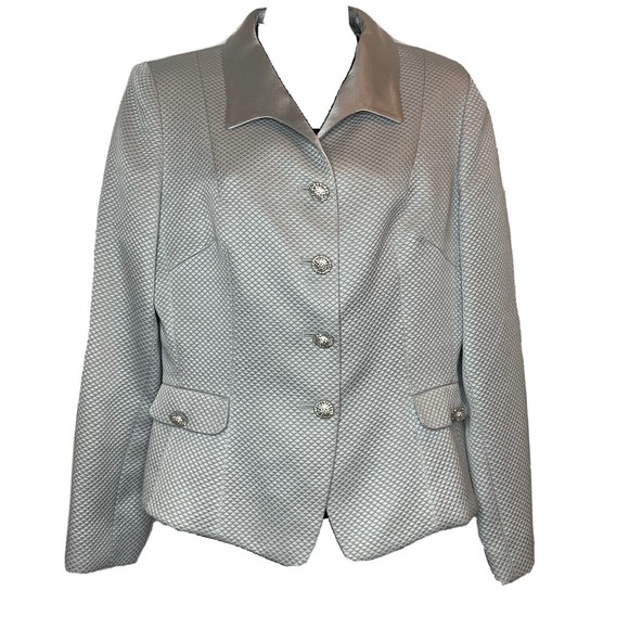 Ricki Freeman Teri Jon Nites Size 10 Blazer Silk Wool Silver Rhinestones Formal - Picture 1 of 11